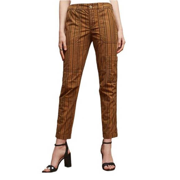 Anthropologie Hei Hei The Wanderer Striped Cargo Slim Straight Pant Rust Size 30 - Picture 1 of 9